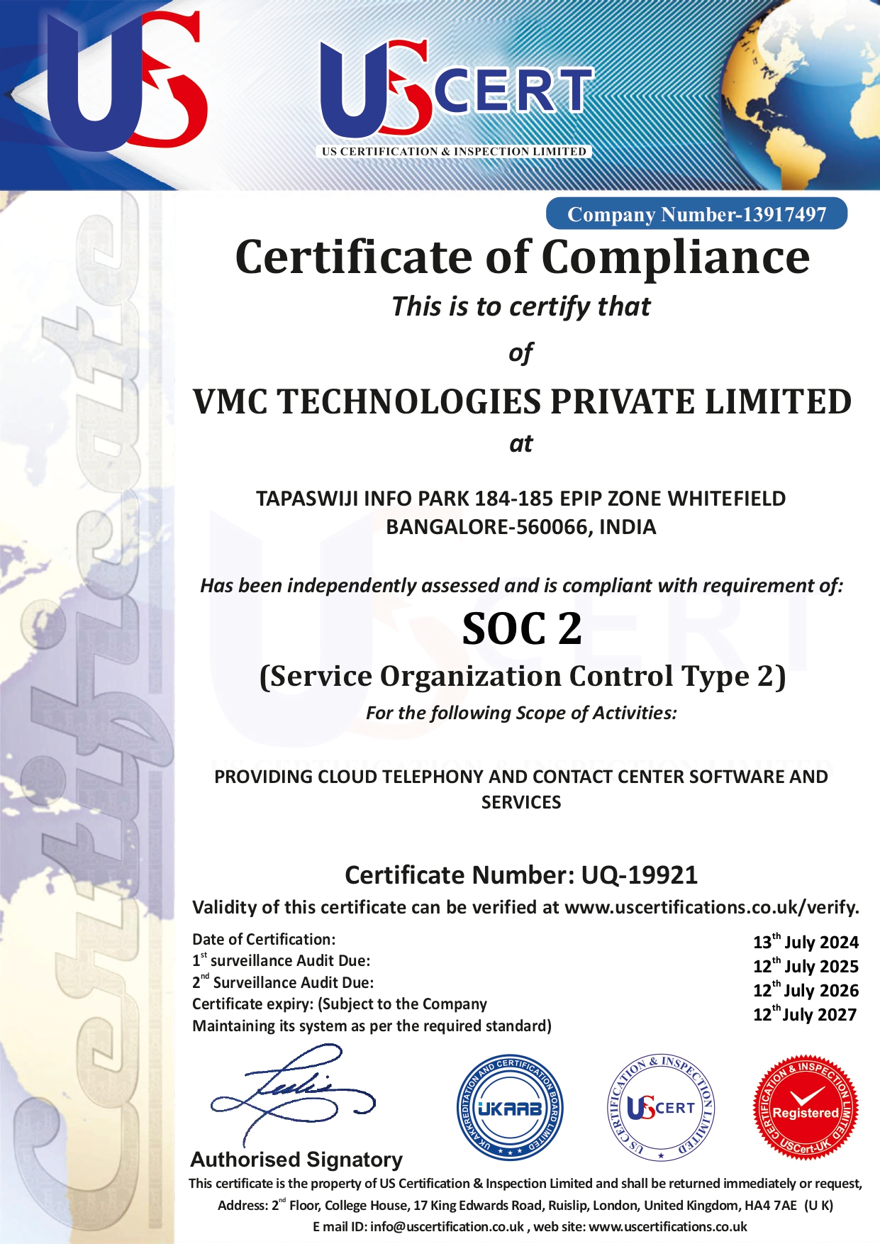 VMC TECHNOLOGIES PRIVATE LIMITED SOC 2 page 0001 | MCUBE